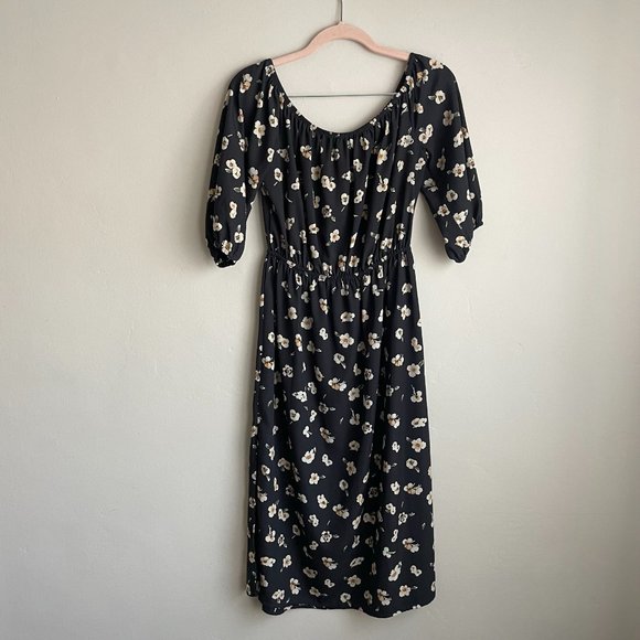 Soprano / Black & Cream Floral Off The Shoulder Midi Dress - Picture 6 of 8